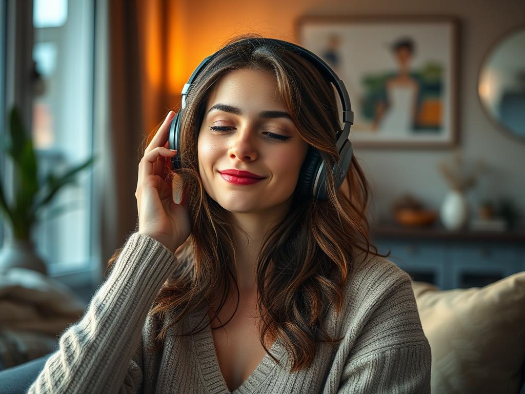 Une femme écoute la musique du film Chainsaw Man – The Movie: Reze Arc (2025) chez elle, ambiance horrifique avec le score de Kensuke Ushio et thèmes de Kenshi Yonezu.