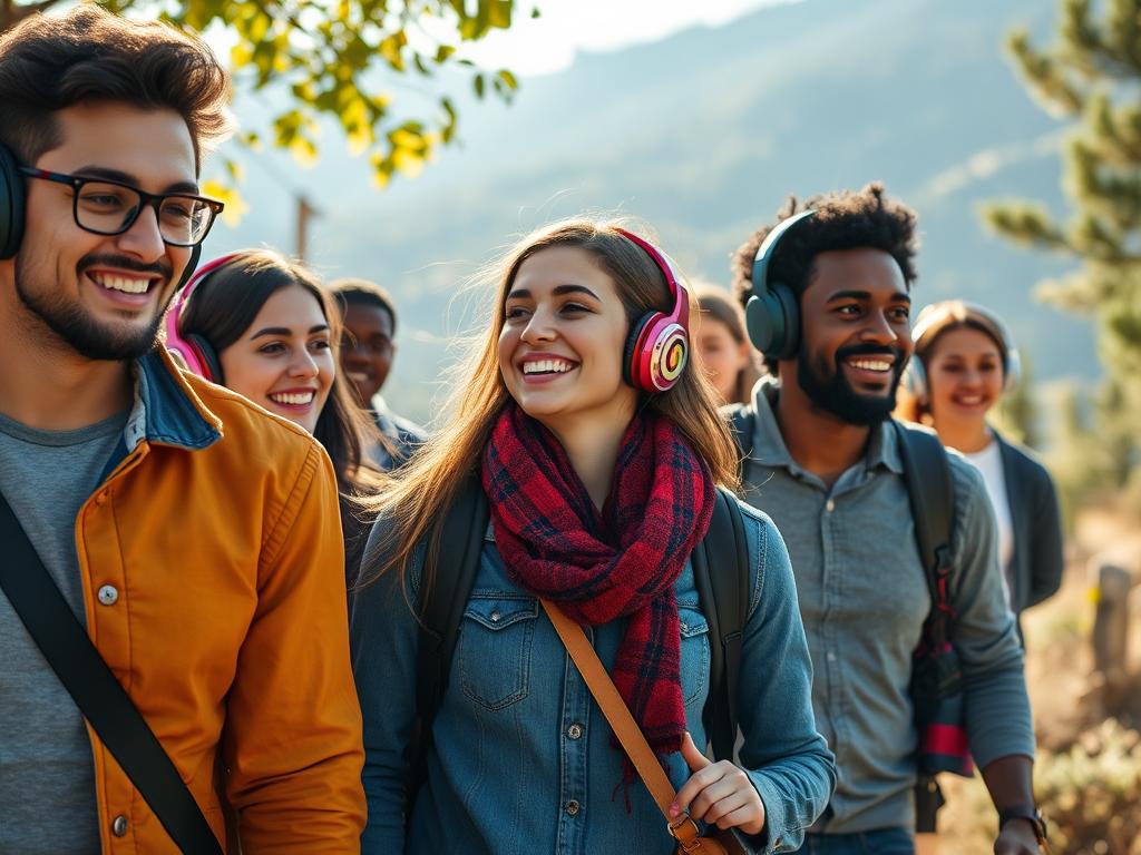 Des marcheurs écoutent la musique du film The Long Walk (Marche ou crève, 2025) pendant leur périple, ambiance dystopique avec le score de Jeremiah Fraites et indie rock comme Parish Hall.