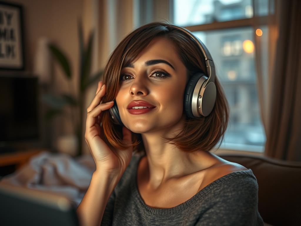 Femme écoutant la musique de la BO After the Hunt (2025) Soundtrack dans son appartement à New York : vibes minimalistes