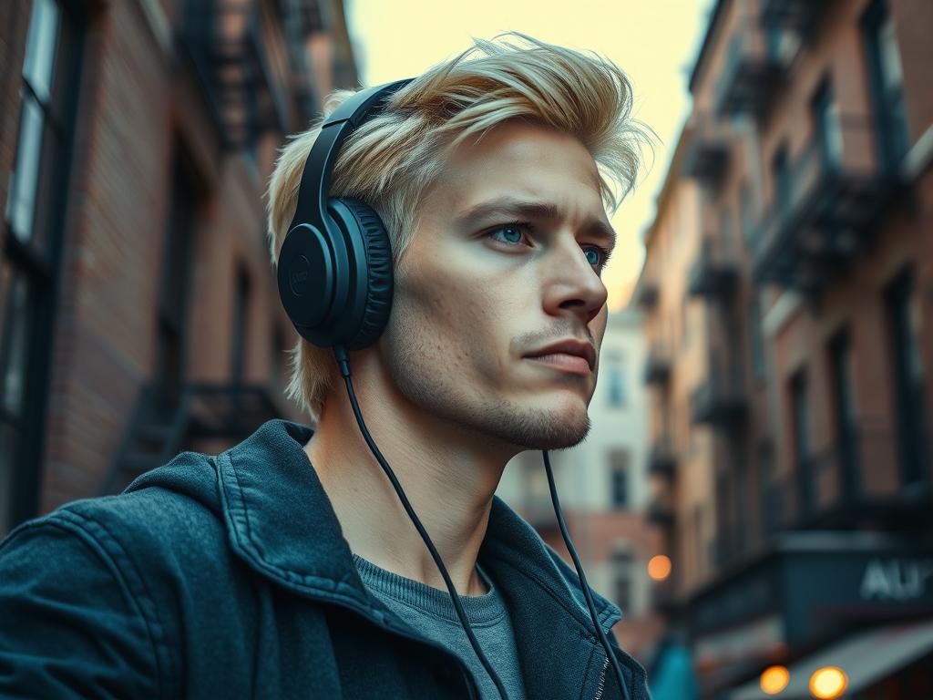 Homme écoutant la musique de la BO Caught Stealing (Pris au piège) (2025) Soundtrack à Brooklyn : vibes paranoia urban