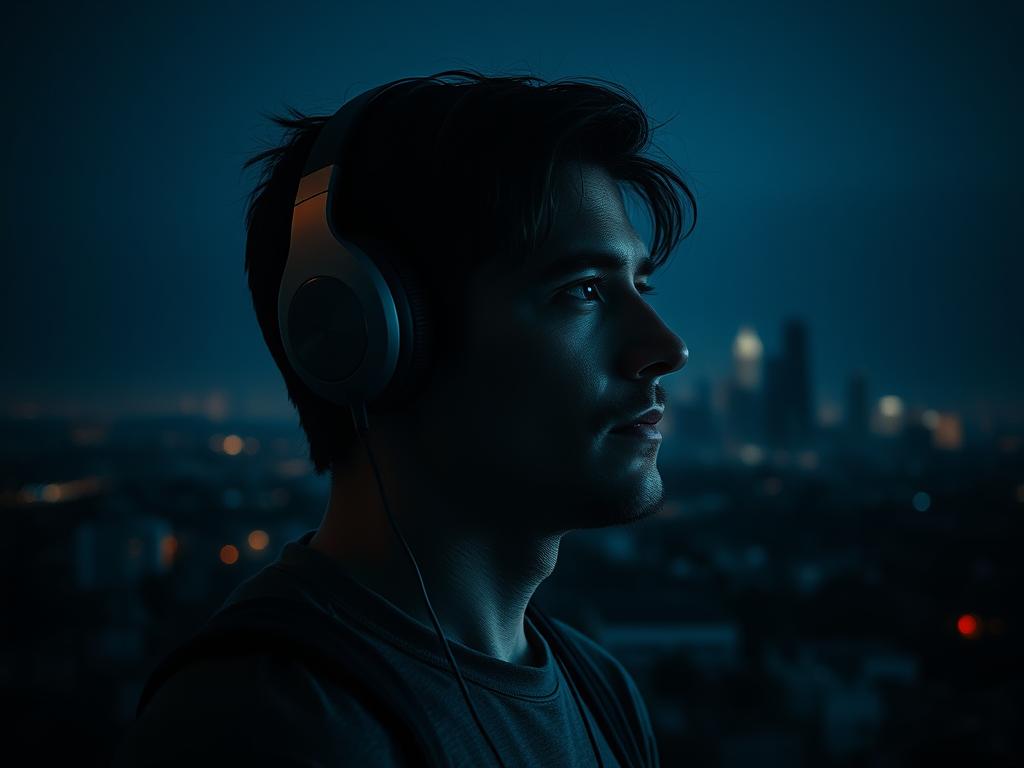 Homme écoutant la musique de la BO Heat (1995) Soundtrack le soir à Los Angeles : vibes urbaines