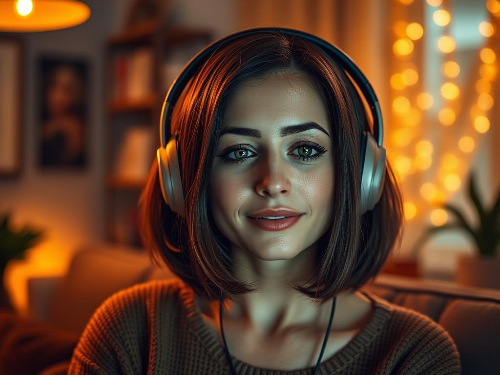 Femme écoutant la musique de la BO Jingle Bell Heist (2025) Soundtrack à Noël : vibes fêtes Netflix