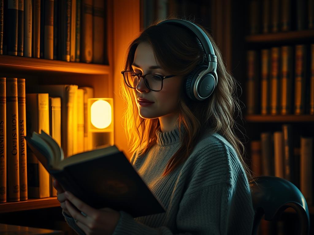 Femme écoutant la musique de la BO Now You See Me 3 (2025) Soundtrack en lisant un livre : vibes magiques