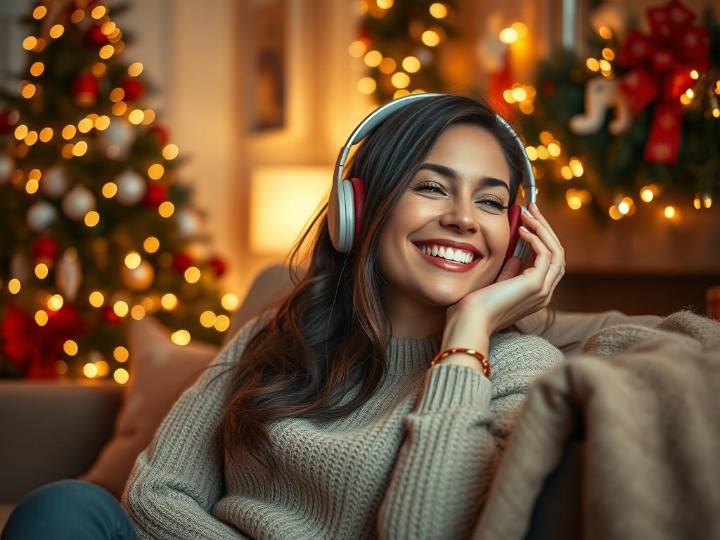 Femme écoutant la BO de Home for Christmas Saison 3 (Netflix) (2025) à Noël au casque – Soundtrack avec Ida Elise Broch