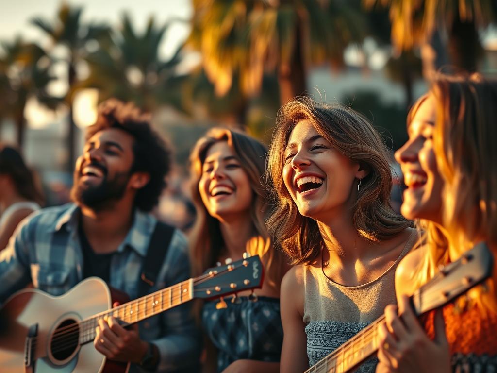 Amis écoutant la musique de la BO I Love LA Saison 1 (2025) Soundtrack ensemble à Los Angeles : vibes LA HBO Max