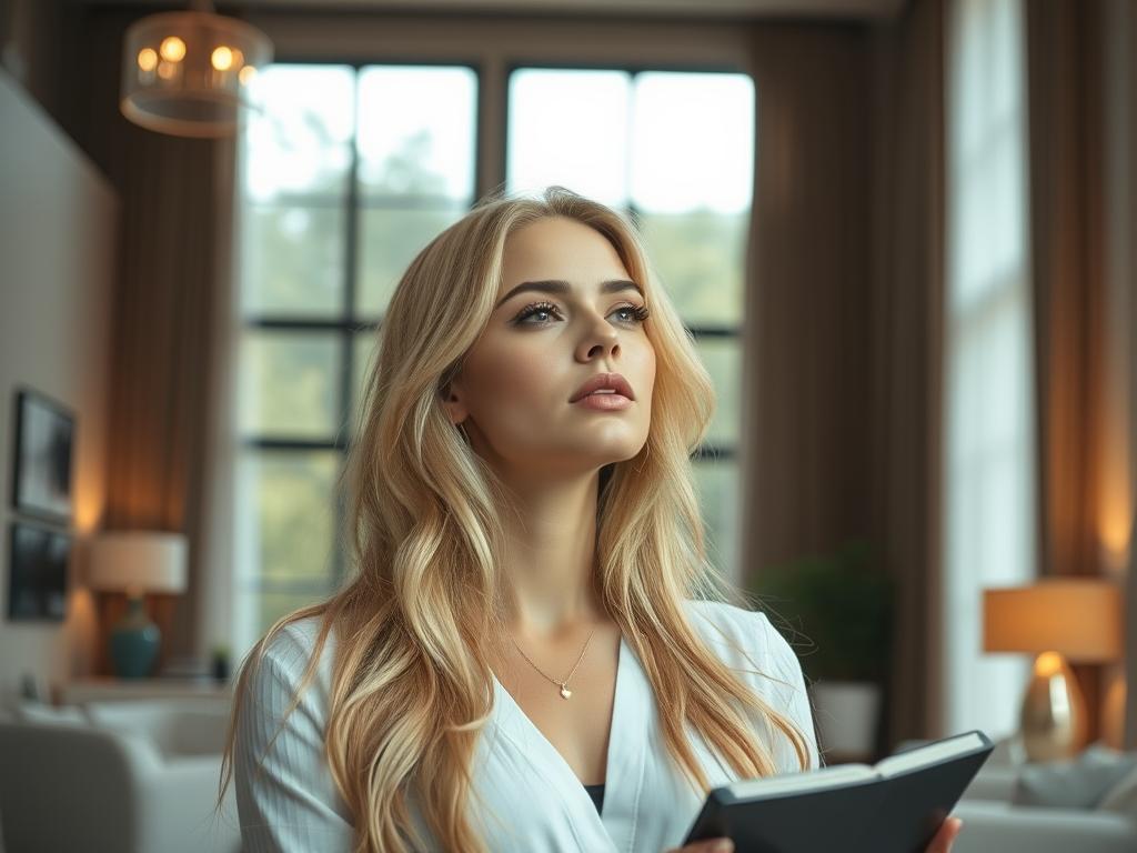 Femme pensive écoutant la musique de la BO The Naked Gun (2025) Soundtrack chez elle : vibes comiques